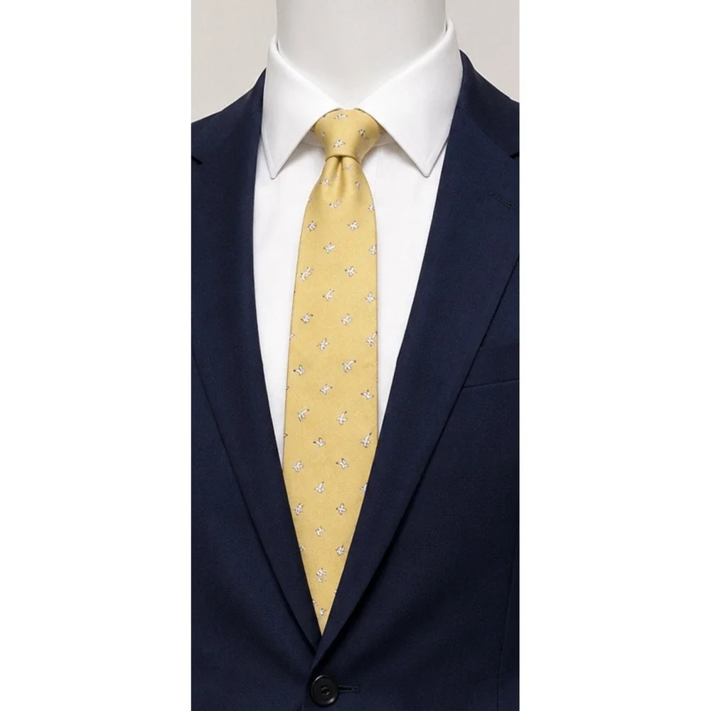 RALPH LAUREN POLO CHAPS Men's Neck Tie Silk Yellow Stripes Seagulls Classic